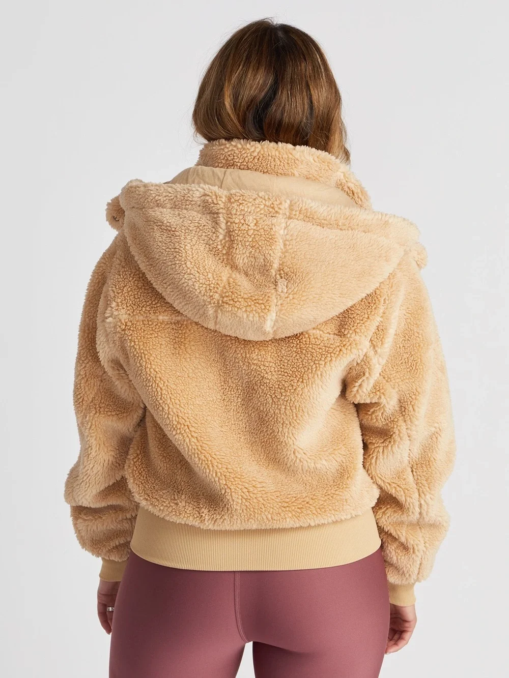Alo Yoga Camel Tan Foxy Sherpa Hooded Full Zip Jacket Size Small